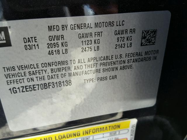 1G1ZE5E70BF318138 - 2011 CHEVROLET MALIBU LTZ 黑色 照片 10