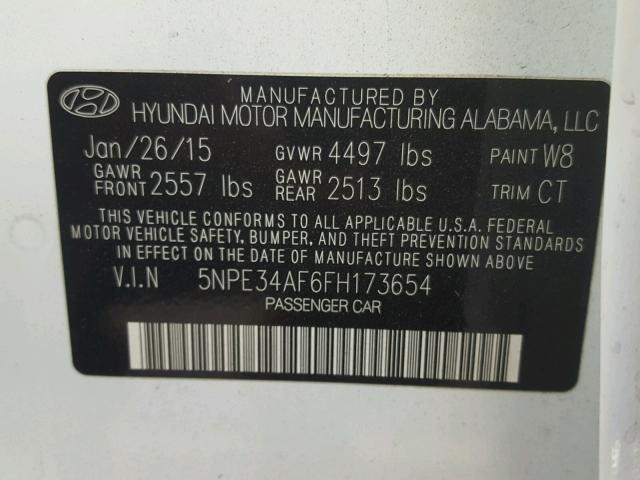 5NPE34AF6FH173654 - 2015 HYUNDAI SONATA SPO WHITE photo 10