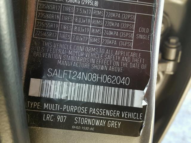 SALFT24N08H062040 - 2008 LAND ROVER LR2 HSE TE GRAY photo 10