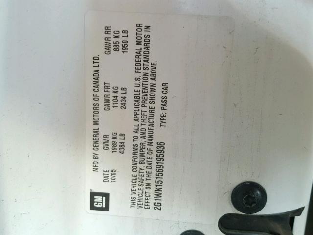 2G1WK151569195936 - 2006 CHEVROLET MONTE CARL თეთრი ფოტო 10