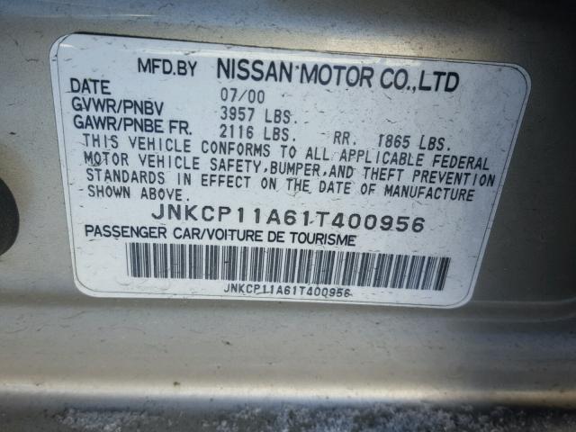 JNKCP11A61T400956 - 2001 INFINITI G20 GOLD photo 10