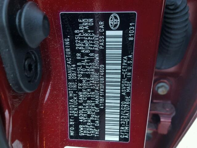 4T1BF1FK0FU874609 - 2015 TOYOTA CAMRY LE RED photo 10