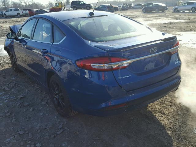 3FA6P0HD9JR149267 - 2018 FORD FUSION SE BLUE photo 3