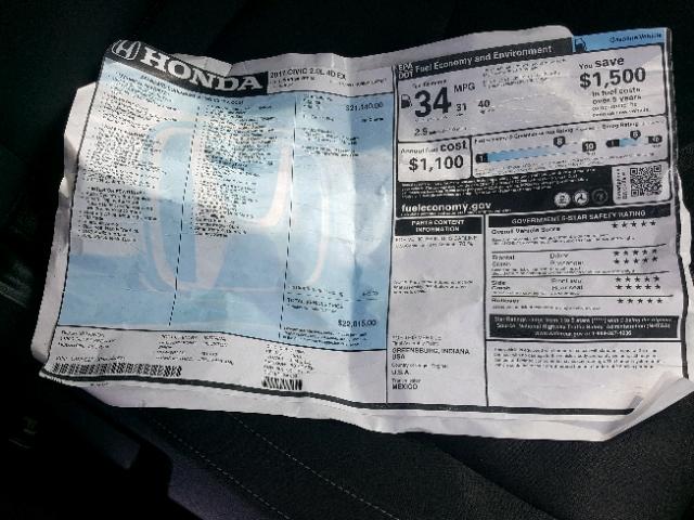 19XFC2F7XHE044575 - 2017 HONDA CIVIC EX SILVER photo 9