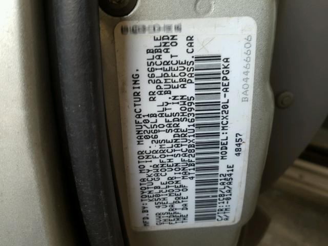 4T1BF28BX1U163995 - 2001 TOYOTA AVALON XL SILVER photo 10