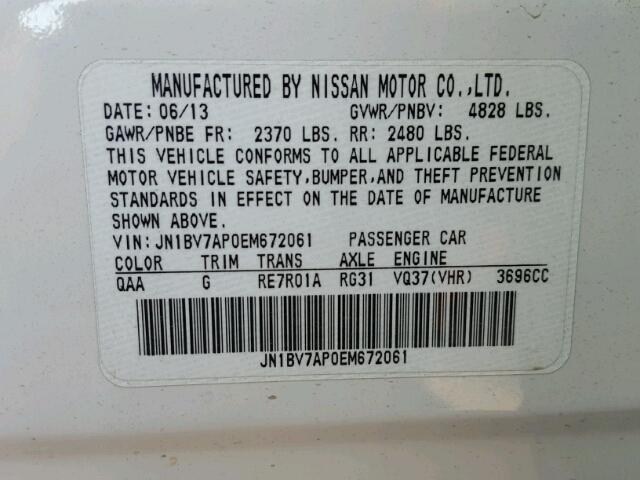 JN1BV7AP0EM672061 - 2014 INFINITI Q50 BASE Blanco foto 10