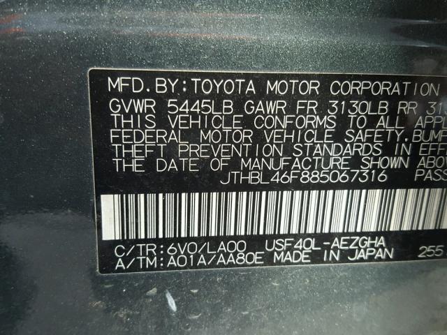 JTHBL46F885067316 - 2008 LEXUS LS 460 GREEN photo 10