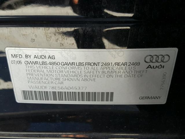 WAUDF78E56A045377 - 2006 AUDI A4 2.0T QU BLACK photo 10