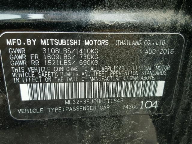 ML32F3FJ0HHF11848 - 2017 MITSUBISHI MIRAGE G4 BLACK photo 10