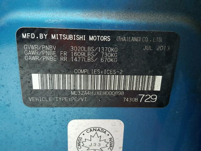 ML32A4HJXEH000898 - 2014 MITSUBISHI MIRAGE ES BLUE photo 10