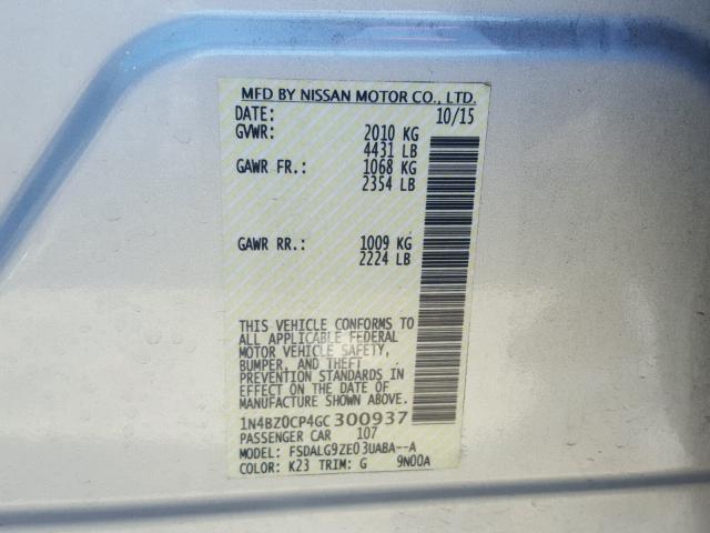 1N4BZ0CP4GC300937 - 2016 NISSAN LEAF SV SILVER photo 10