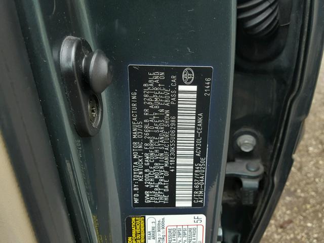 4T1BE30K55U062986 - 2005 TOYOTA CAMRY LE GREEN photo 10