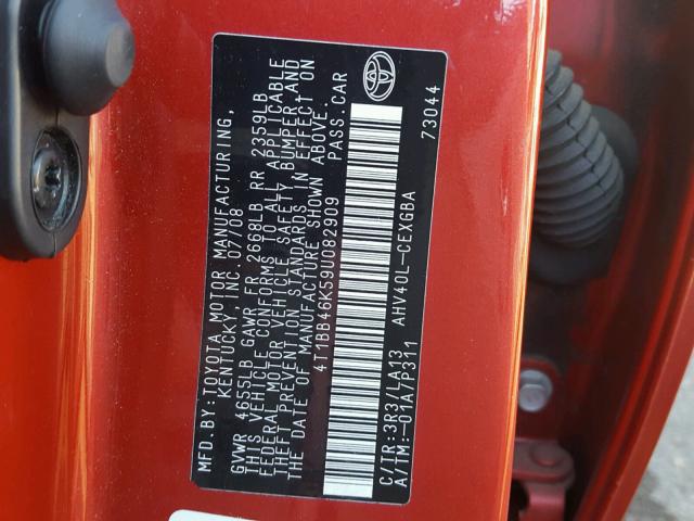 4T1BB46K59U082909 - 2009 TOYOTA CAMRY HYBR RED photo 10