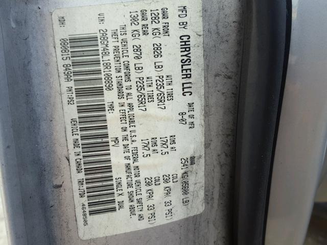 2A8GM48L18R108890 - 2008 CHRYSLER PACIFICA L 银色 照片 10