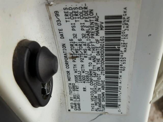 JT6HT00W3X0060161 - 1999 LEXUS LX470 WHITE photo 10