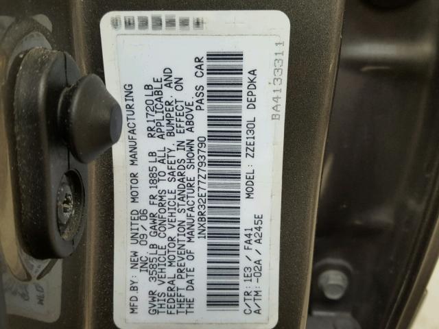 1NXBR32E77Z793790 - 2007 TOYOTA COROLLA CE GRAY photo 10