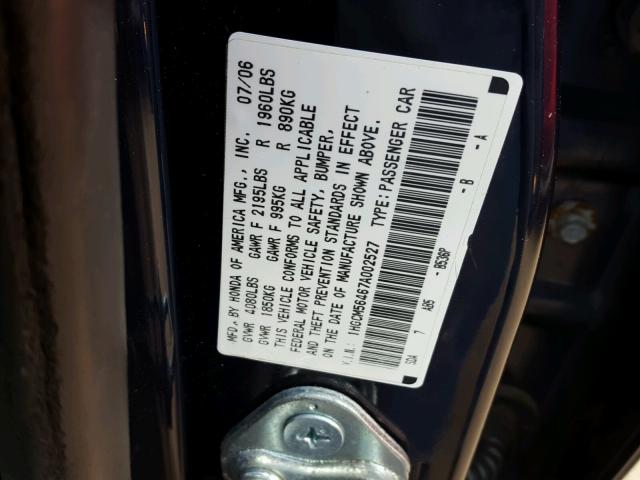 1HGCM56467A002527 - 2007 HONDA ACCORD LX BLUE photo 10