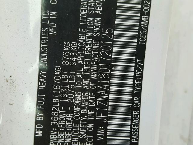 JF1ZNAA18D1720125 - 2013 TOYOTA SCION FR-S თეთრი ფოტო 10