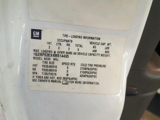 1G2NF52EX4M514435 - 2004 PONTIAC GRAND AM S 白色 照片 10