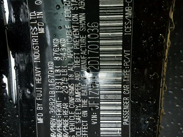 JF1ZNAA12D1701036 - 2013 TOYOTA SCION FR-S BLACK photo 10