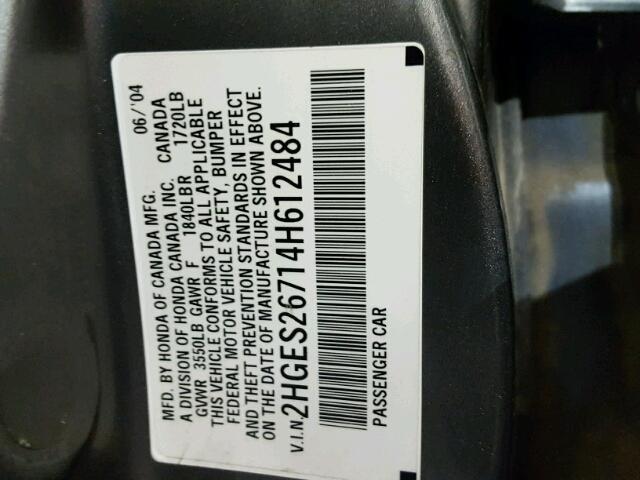 2HGES26714H612484 - 2004 HONDA CIVIC EX ნაცრისფერი ფოტო 10