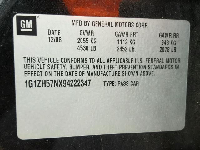 1G1ZH57NX94222347 - 2009 CHEVROLET MALIBU 1LT 黑色 照片 10