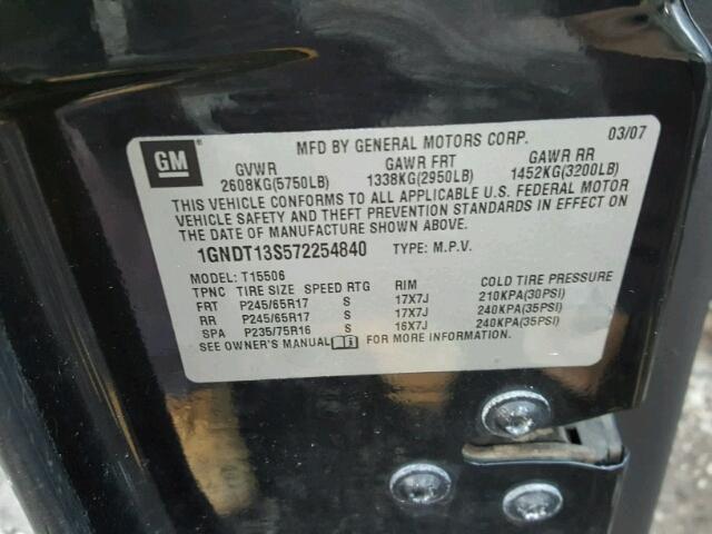 1GNDT13S572254840 - 2007 CHEVROLET TRAILBLAZE BLACK photo 10