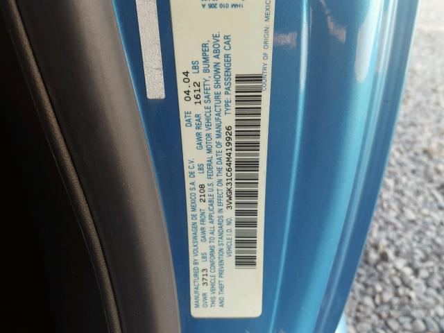 3VWGK31C64M419926 - 2004 VOLKSWAGEN NEW BEETLE 蓝色 照片 10