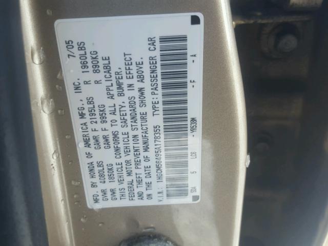 1HGCM56495A178355 - 2005 HONDA ACCORD LX GOLD photo 10