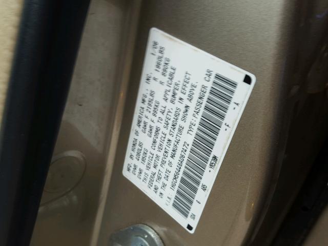 1HGCM56446A067472 - 2006 HONDA ACCORD LX BEIGE photo 10