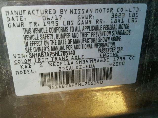 3N1AB7AP5HL705140 - 2017 NISSAN SENTRA S GRAY photo 10