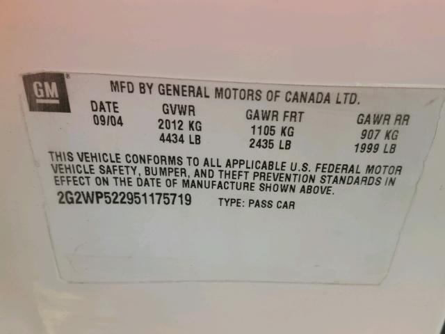 2G2WS522X41175483 - 2004 PONTIAC GRAND PRIX Սպիտակ լուսանկար 10