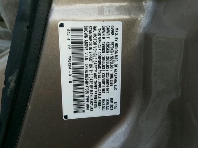 5FNRL18824B147085 - 2004 HONDA ODYSSEY EX GOLD photo 10