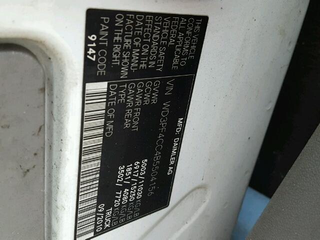 WD3PF4CC4B5504156 - 2011 MERCEDES-BENZ SPRINTER 3 WHITE photo 10