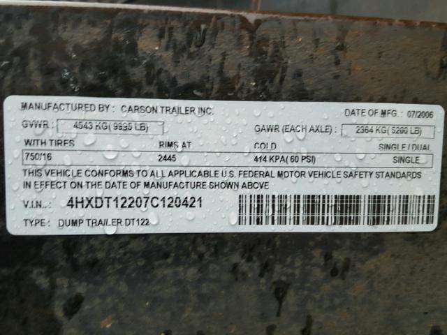 4HXDT12207C120421 - 2007 CARS TRAILER BLACK photo 10