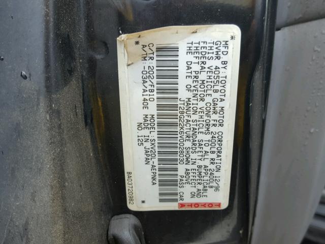 JT2BG22K6V0028030 - 1997 TOYOTA CAMRY LE BLACK photo 10