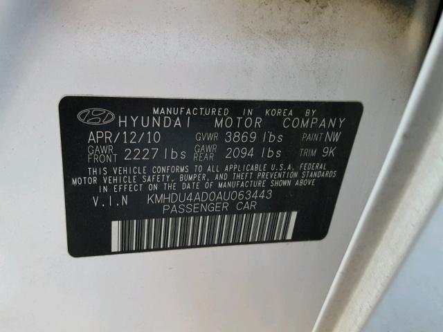 KMHDU4AD0AU063443 - 2010 HYUNDAI ELANTRA BL WHITE photo 10