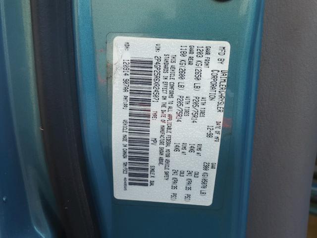 2P4GP25R6XR245071 - 1999 PLYMOUTH VOYAGER BLUE photo 10