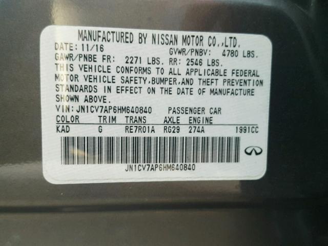 JN1CV7AP6HM640840 - 2017 INFINITI Q50 BASE GRAY photo 10