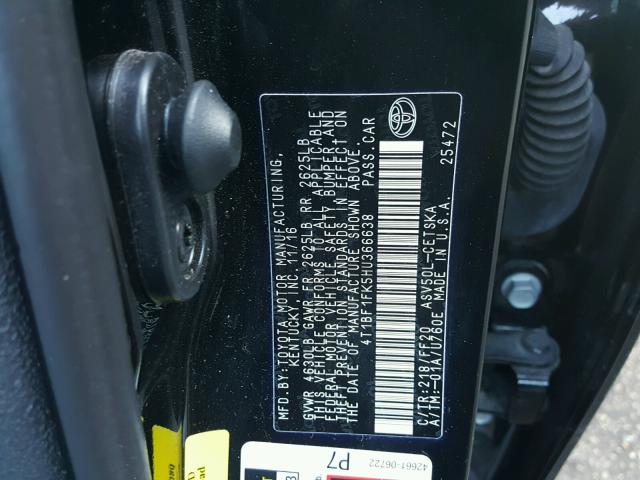 4T1BF1FK5HU366638 - 2017 TOYOTA CAMRY SE 黑色 照片 10