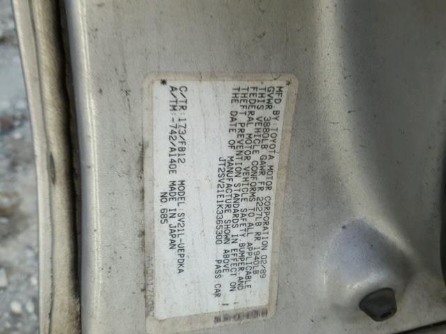 JT2SV21E1K3365300 - 1989 TOYOTA CAMRY DLX SILVER photo 10