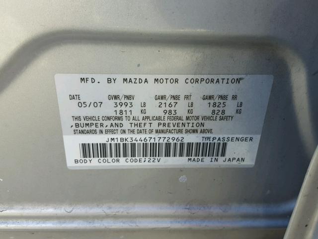 JM1BK344671772962 - 2007 MAZDA 3 HATCHBAC SILVER photo 10