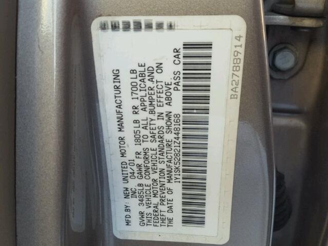 1Y1SK52821Z448168 - 2001 CHEVROLET GEO PRIZM 银色 照片 10