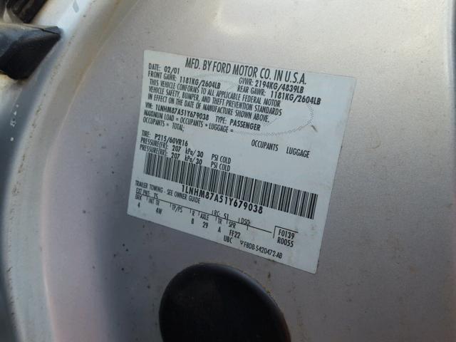 1LNHM87A51Y679038 - 2001 LINCOLN LS SILVER photo 10