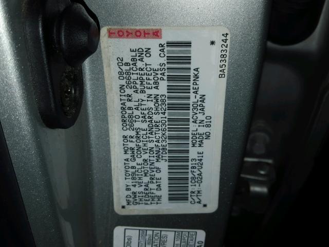 JTDBE32K630142383 - 2003 TOYOTA CAMRY LE SILVER photo 10