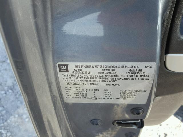 3GNDA33PX7S589996 - 2007 CHEVROLET HHR LT GRAY photo 10