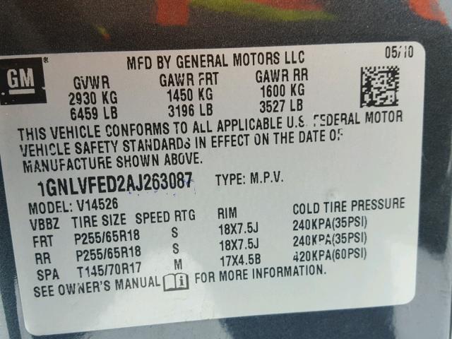 1GNLVFED2AJ263087 - 2010 CHEVROLET TRAVERSE L GRAY photo 10