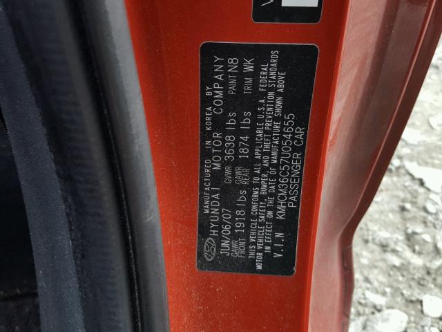 KMHCM36C57U054655 - 2007 HYUNDAI ACCENT GS RED photo 10