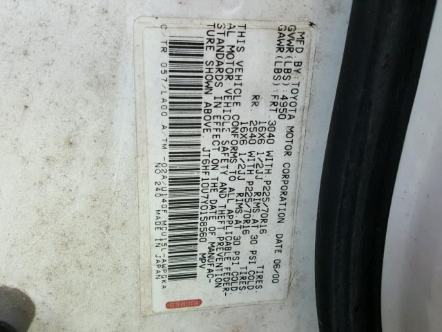 JT6HF10U7Y0158560 - 2000 LEXUS RX 300 WHITE photo 10