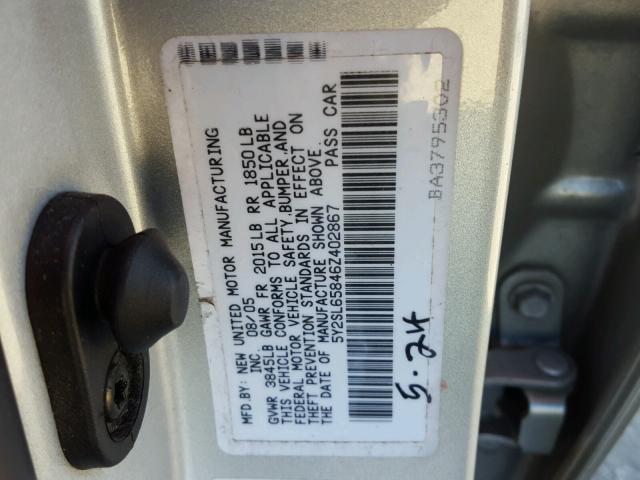 5Y2SL65846Z402867 - 2006 PONTIAC VIBE SILVER photo 10